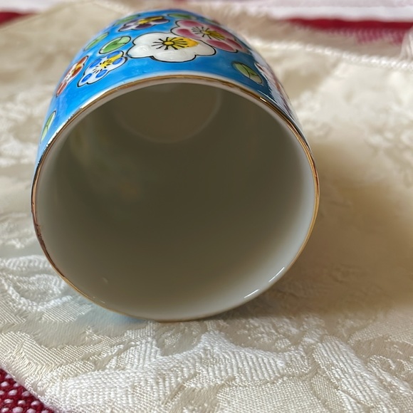 VTG CMI Chadwick hand painted saki cup tumbler vase porcelain blue floral - Picture 4 of 5